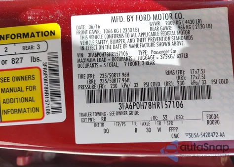 2017 Ford Fusion Se z USA, uszkodzony, nr VIN 3FA6P0H78HR157106